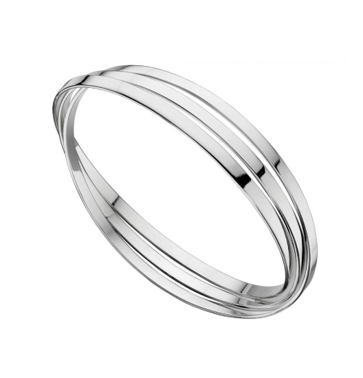 Silver Triple Flat Section Russian Bangle Bangle Gecko