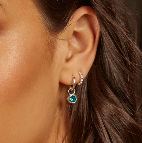 Silver Small Layering Ball 3/4 Hoops Earrings Gecko