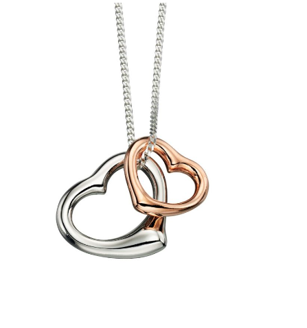 Silver and Rose Double Heart Pendant Rock Lobster Jewellery