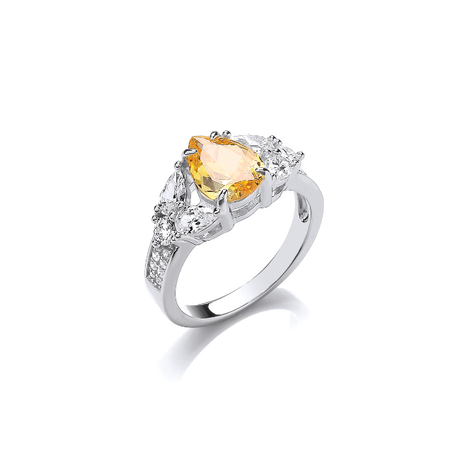 Silver Reminiscent Citrine Teardrop Ring Ring Cavendish French   