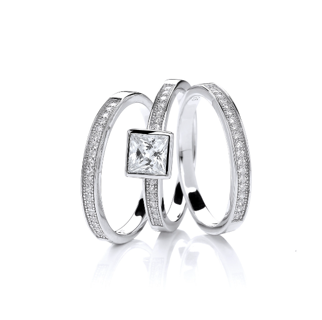 Silver Triple Stacker Ring with Cubic Zirconia Ring Cavendish French   