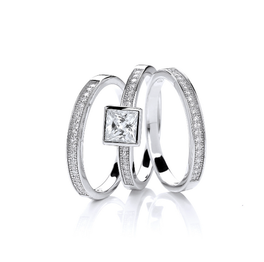 Silver Triple Stacker Ring with Cubic Zirconia Ring Cavendish French