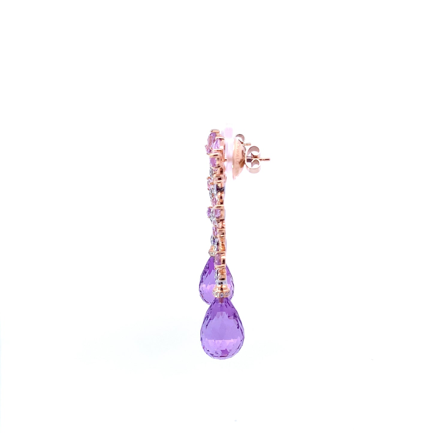 Buchwald 18ct rose gold amethyst briollette and diamond floral drop earrings Earrings Buchwald