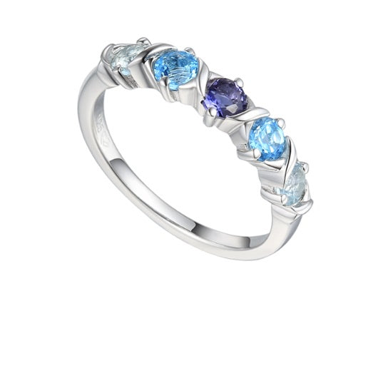 Silver Blue Topaz and Iolite half eternity ring Ring Amore