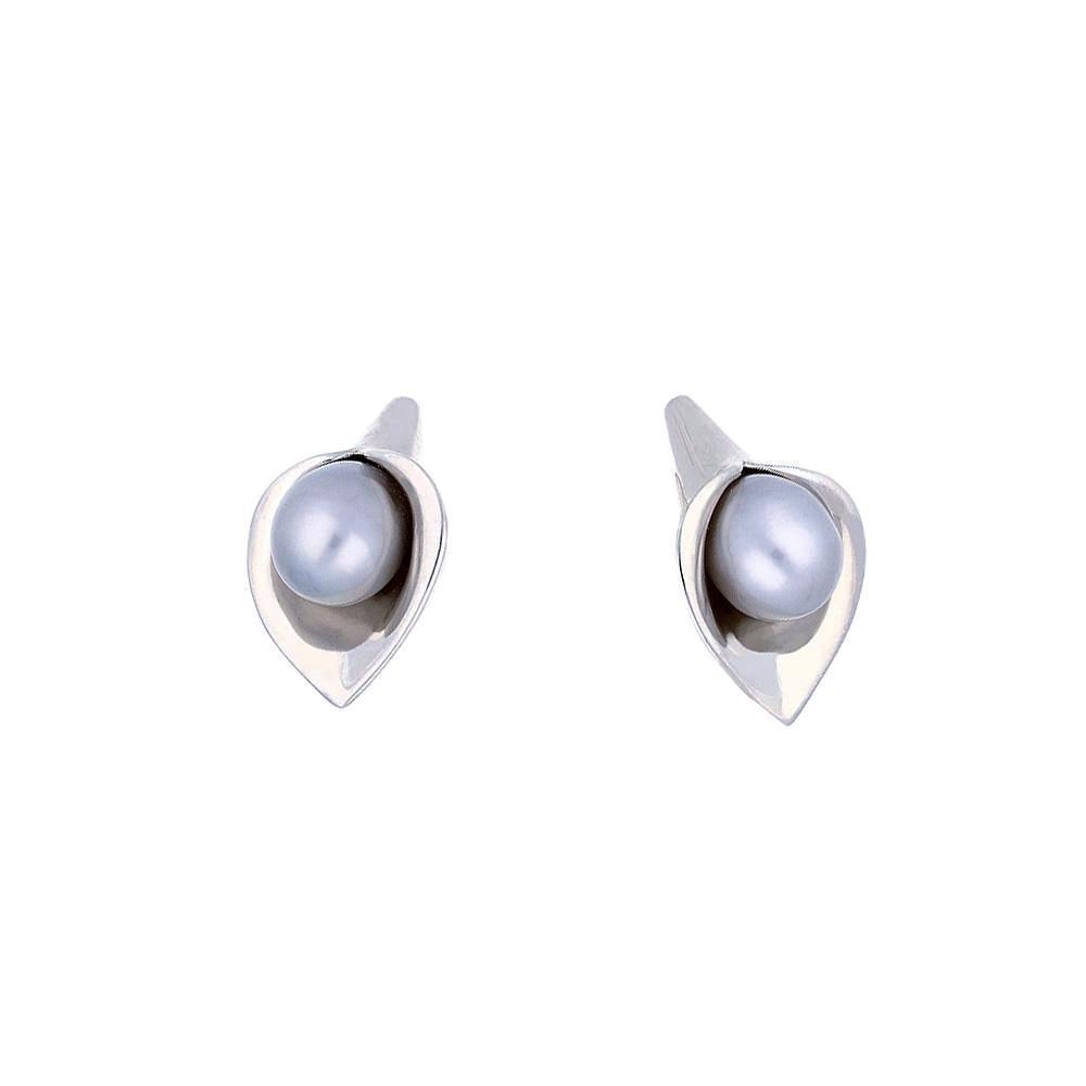 Amanda Cox Silver medium grey pearl calla lily stud earrings Earrings Amanda Cox