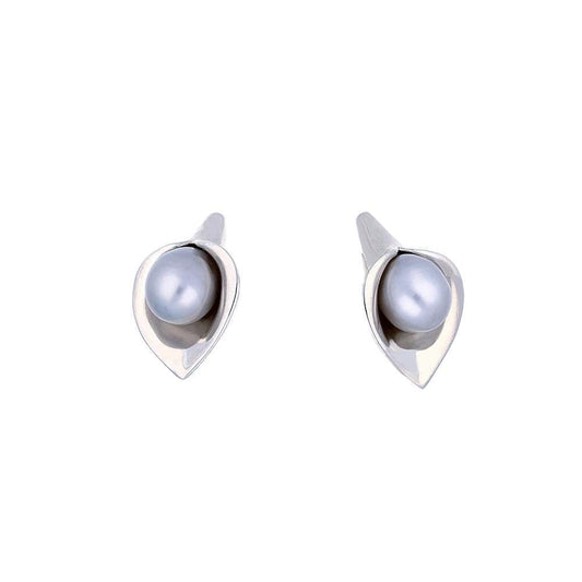 Amanda Cox Silver medium grey pearl calla lily stud earrings Earrings Amanda Cox