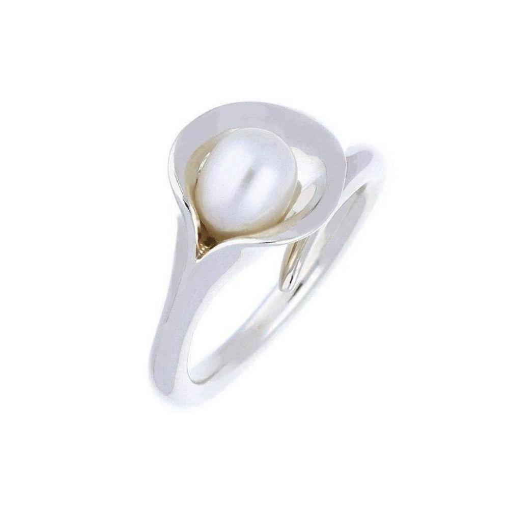 Amanda Cox Silver medium white pearl calla lily ring Ring Amanda Cox