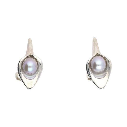 Amanda Cox Silver small grey pearl calla lily stud earrings Earrings Amanda Cox