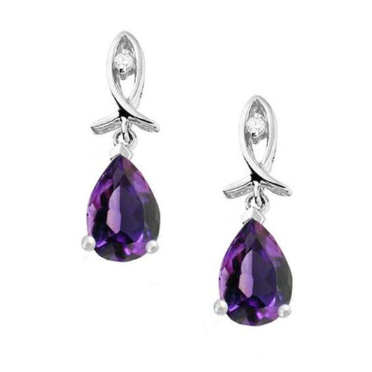 Sterling Silver Amethyst Rain Drop Earrings Earrings Amore
