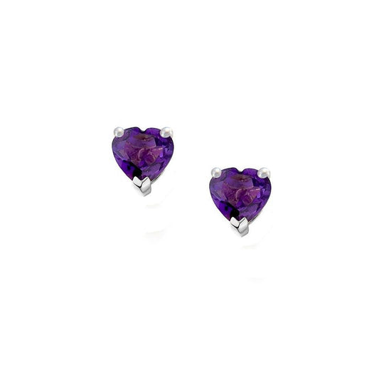Silver and Amethyst heart shaped stud earrings Earrings Amore