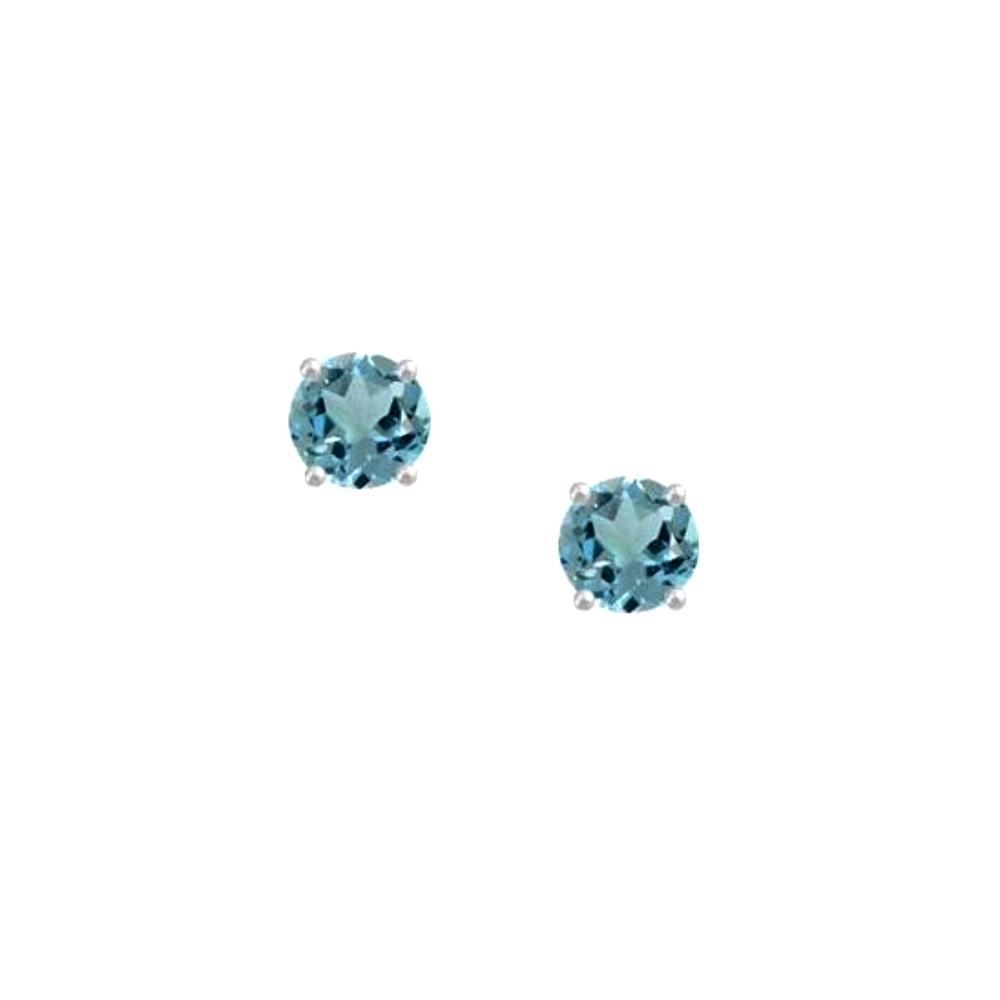 Silver and blue Topaz 4mm round stud earrings with claw setting Earrings Amore
