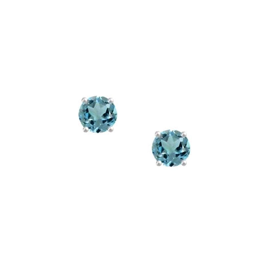 Silver and blue Topaz 4mm round stud earrings with claw setting Earrings Amore