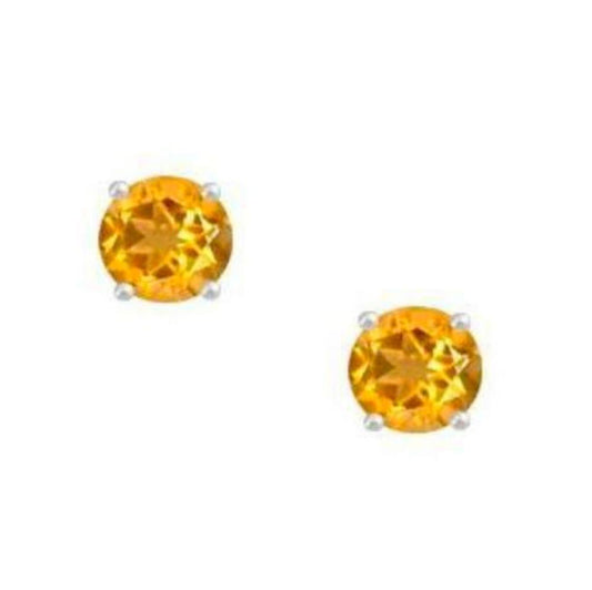 Silver and Citrine 4mm round stud earrings with claw setting Earrings Amore