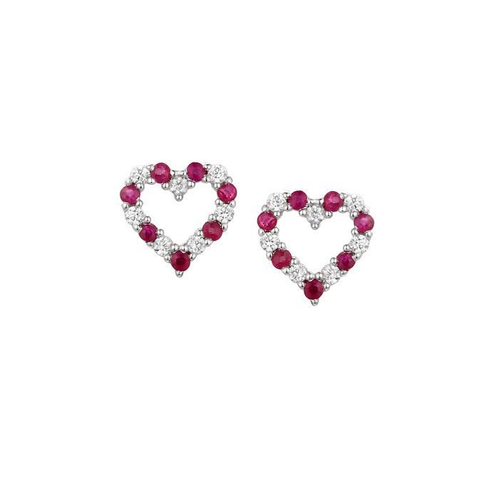 Silver and Ruby open heart stud earrings Earrings Amore