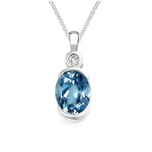 Silver Blue Topaz and cz oval pendant Pendant Amore