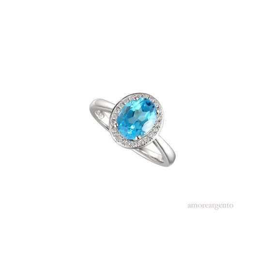 Silver, Blue Topaz and CZ Ring Ring Amore