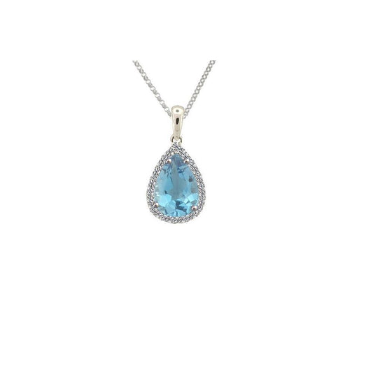 Silver blue topaz CZ pear shaped pendant Pendant Amore