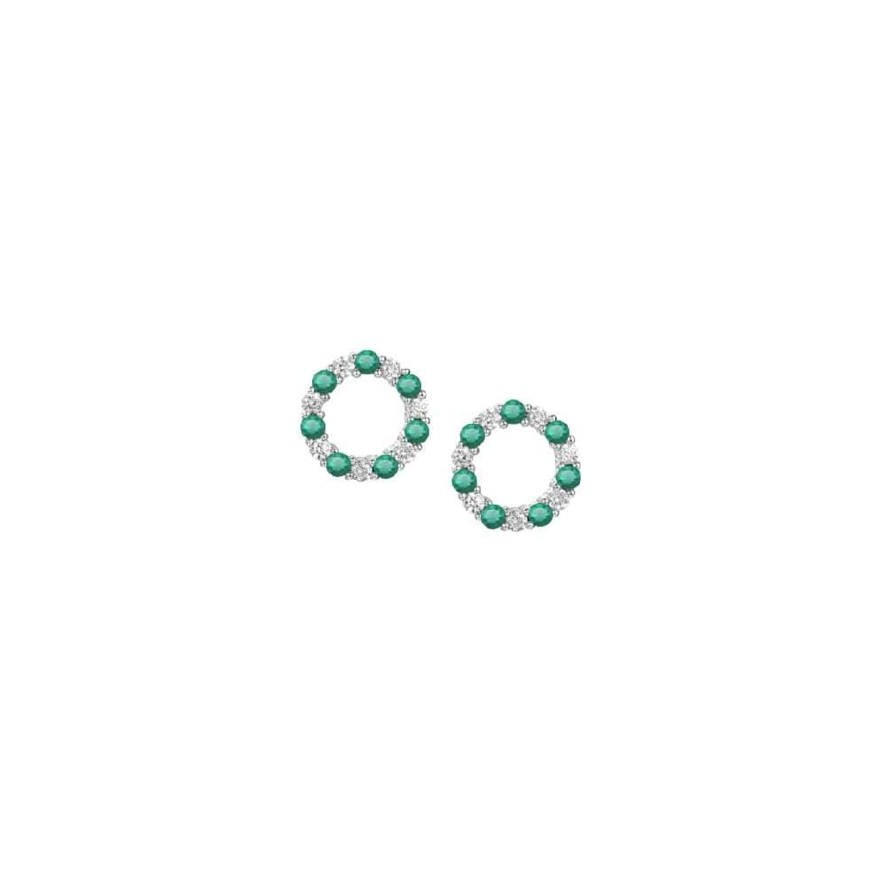 Silver circle of life stud earrings with Emerald and CZ Earrings Amore