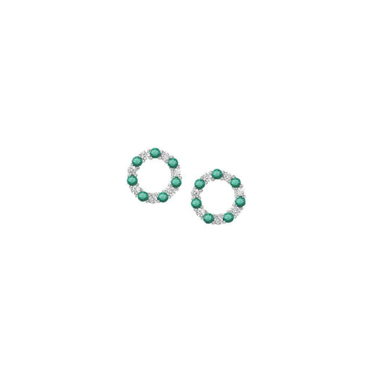 Silver circle of life stud earrings with Emerald and CZ Earrings Amore