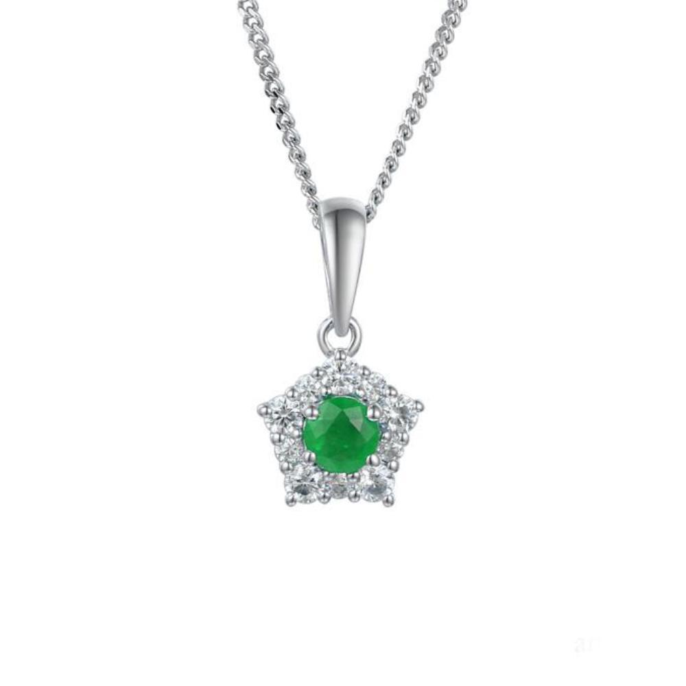 Silver classico cluster pendant with emerald and CZ Pendant Amore