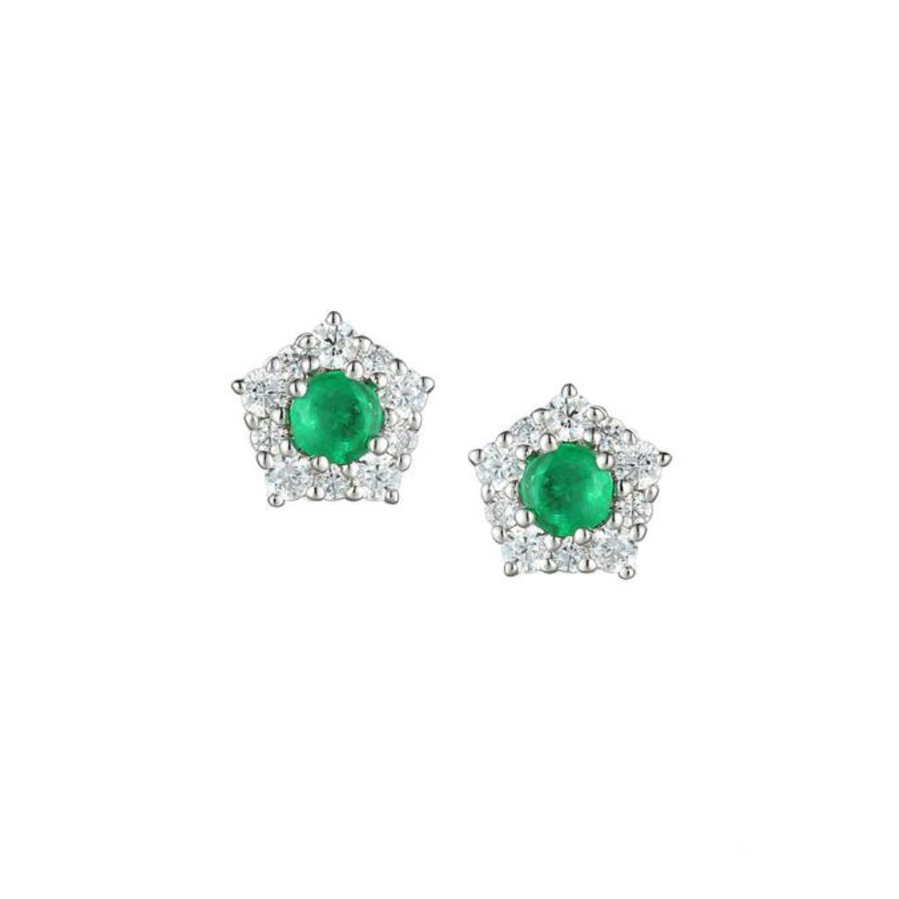 Classico cluster stud earrings with Emerald and CZ Earrings Amore