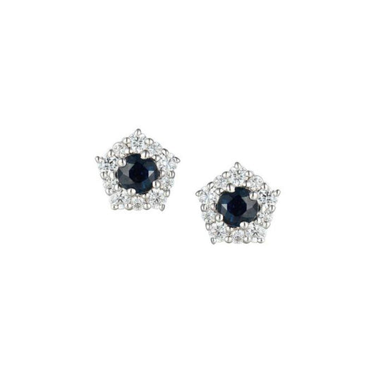 Silver Sapphire CZ classico cluster stud earrings with Sapphire and CZ Earrings Amore