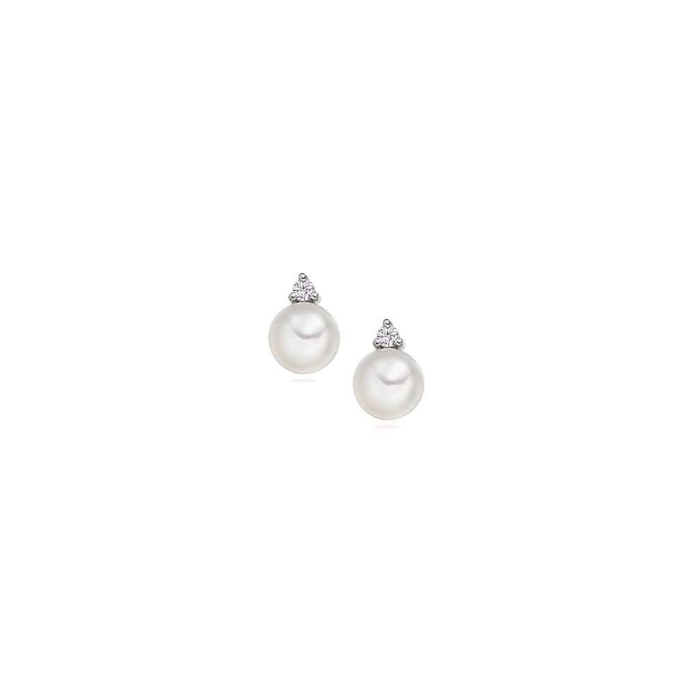 9ct white Gold Pearl Diamond stud earrings Earrings Amore