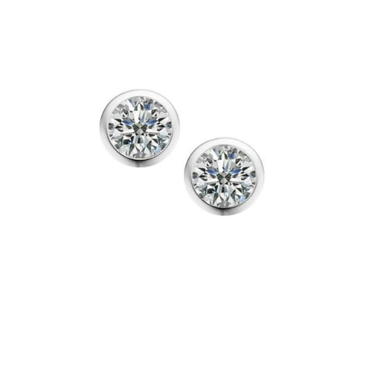 Silver and Cubic Zirconia 4mm round stud earrings in rubover setting Earrings Amore