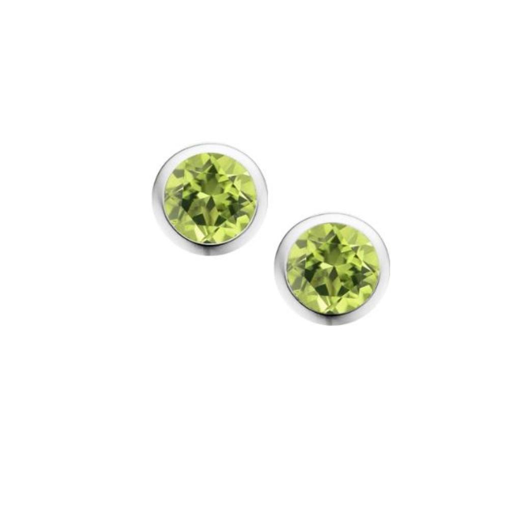 Silver and Peridot 4mm round stud earrings in rubover setting Earrings Amore