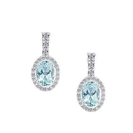 Silver Aqua and CZ oval drop earrings Earrings Amore   