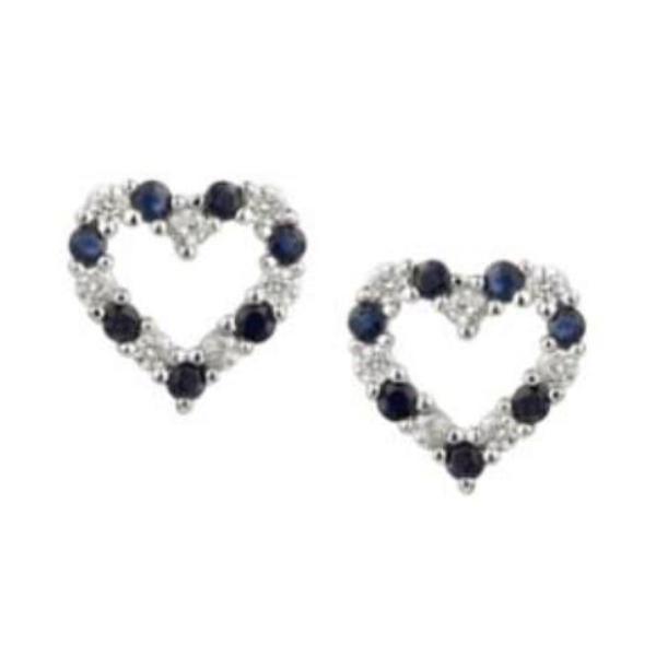 Silver CZ and Sapphire open heart stud earrings Earrings Amore