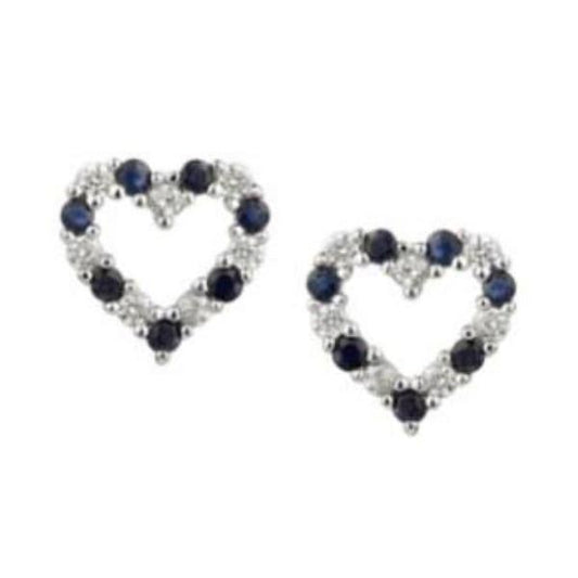 Silver CZ and Sapphire open heart stud earrings Earrings Amore