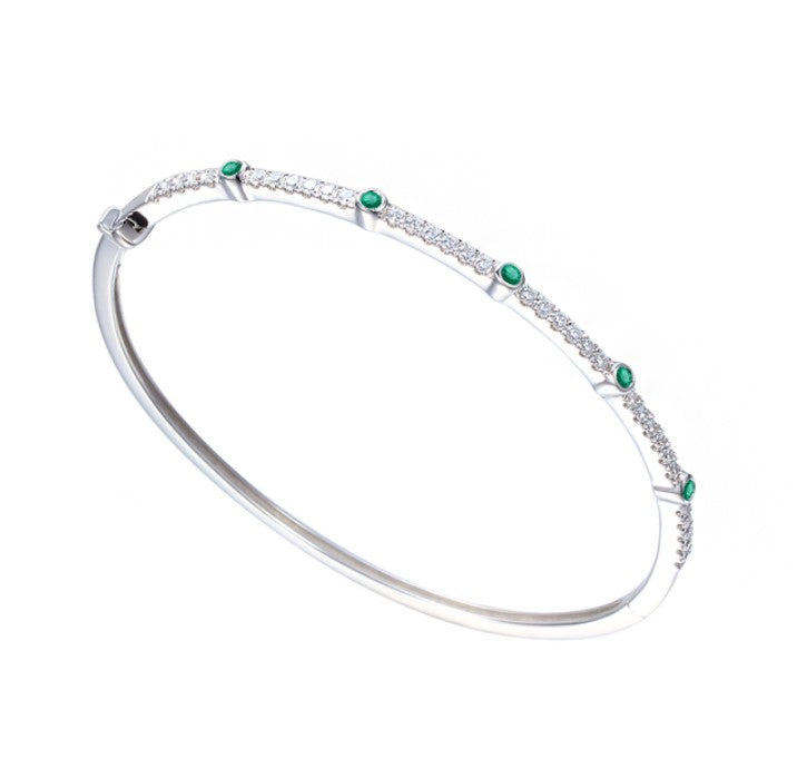 Silver Ultra Green Emerald Bangle Bangle amore
