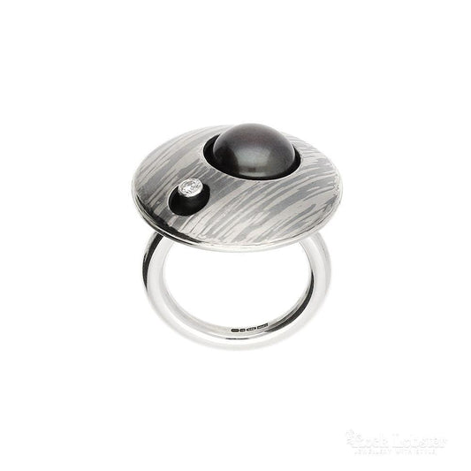 Silver & palladium pearl diamond ring size N 1/2 Ring Atelier Gilmar