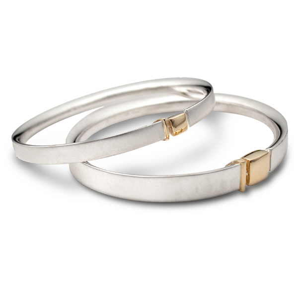 Silver & 9ct gold square detail bangle Bangle Church House   