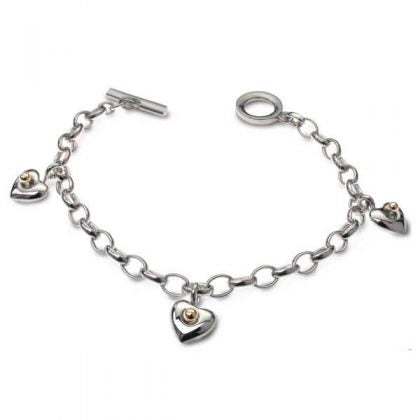 Silver & 9ct gold bead heart charm bracelet Bracelet Church House