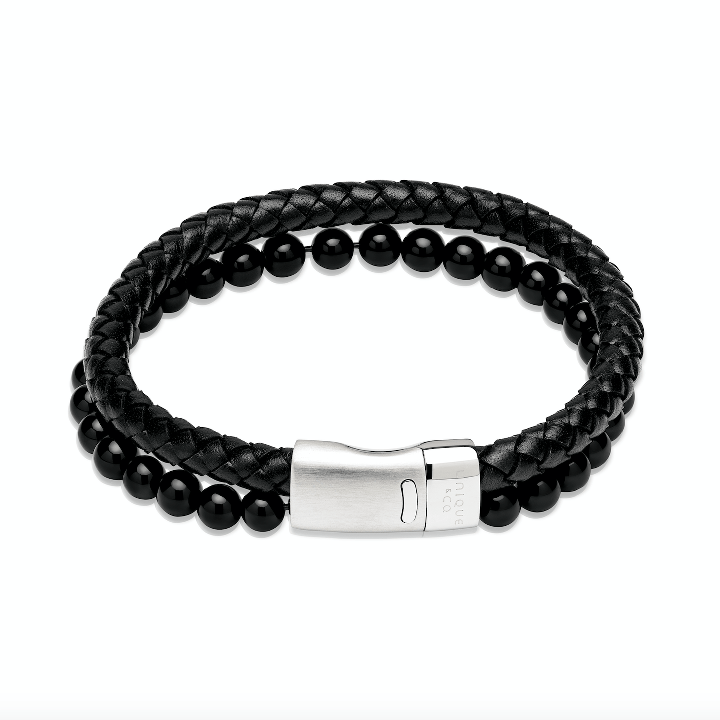 Black leather & Onyx Double bracelet Bracelet Unique