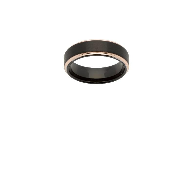 Black plated tungsten ring with rose gold edges size Q Ring Unique