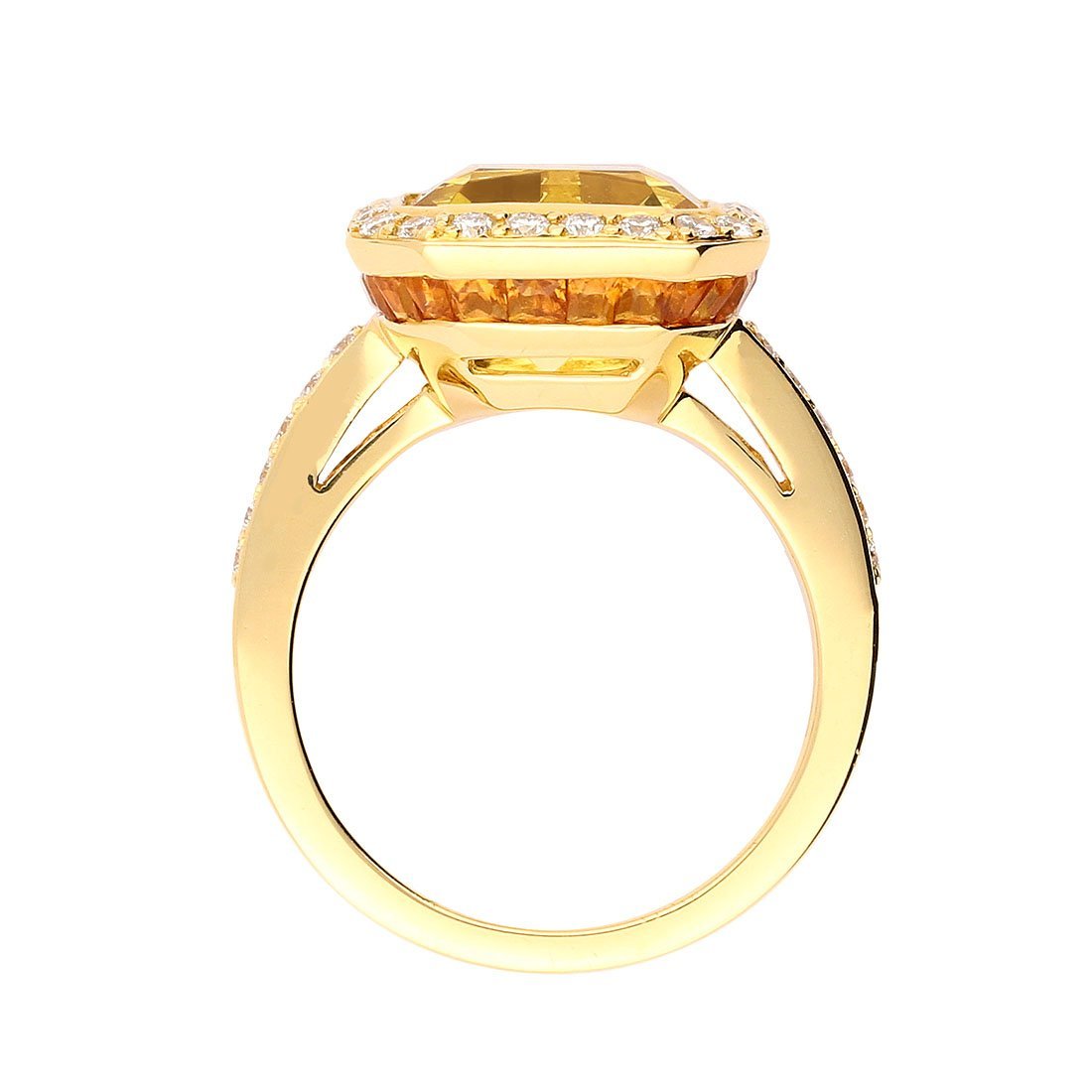 18ct yellow gold & diamond ring set with a champagne beryl and mandarin garnets. Ring Buchwald   