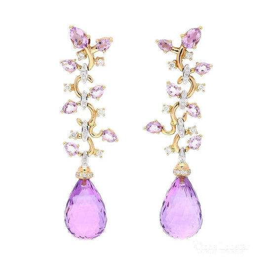 Buchwald 18ct rose gold amethyst briollette and diamond floral drop earrings Earrings Buchwald