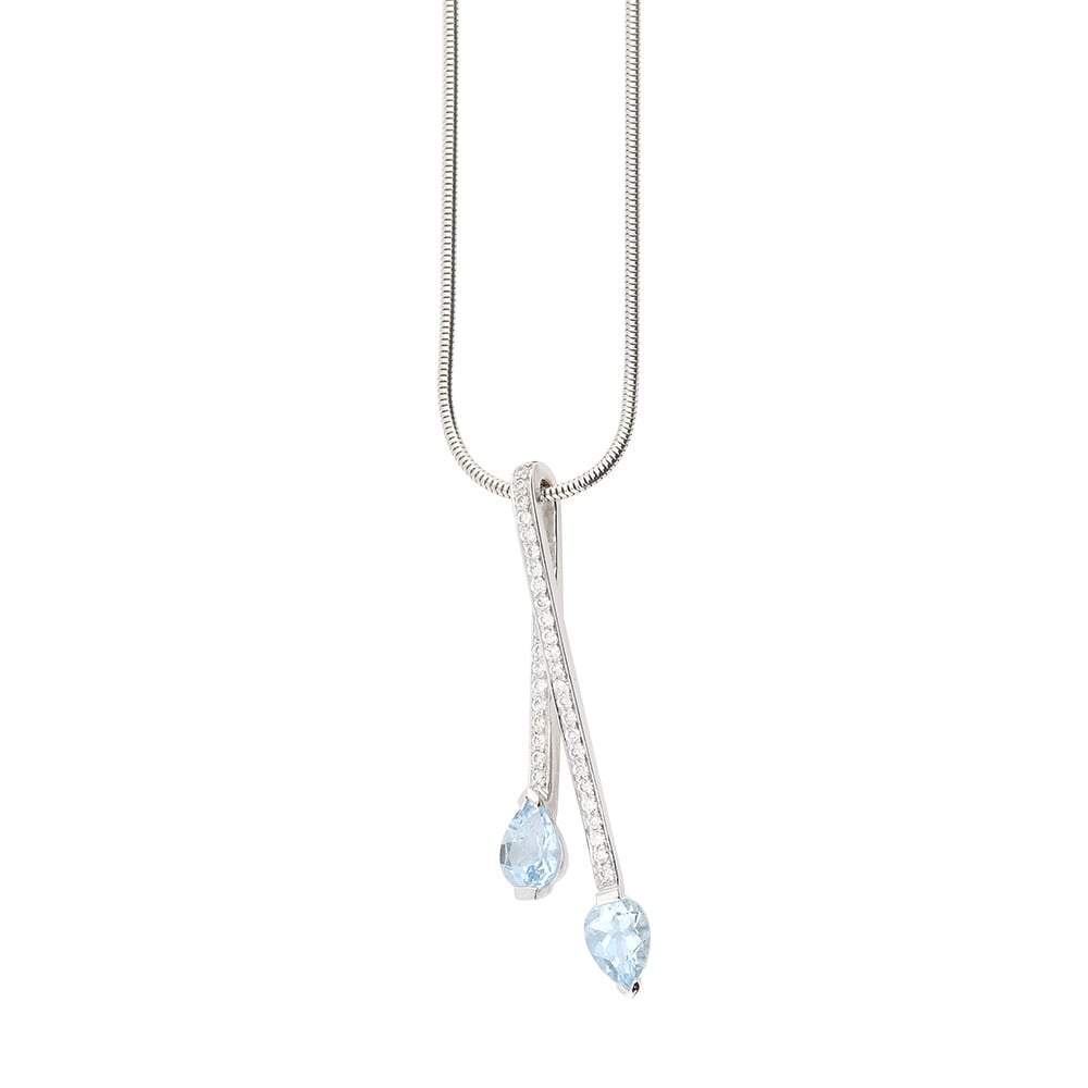 Buchwald 18ct white gold aquamarine and diamond double teardrop pendant Pendant Buchwald