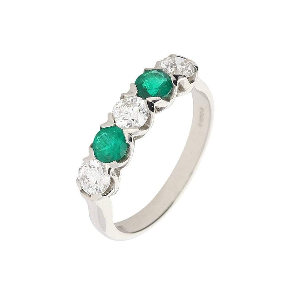 Platinum 5 stone 0.69ct diamond & emerald ring Ring Christopher Wharton   