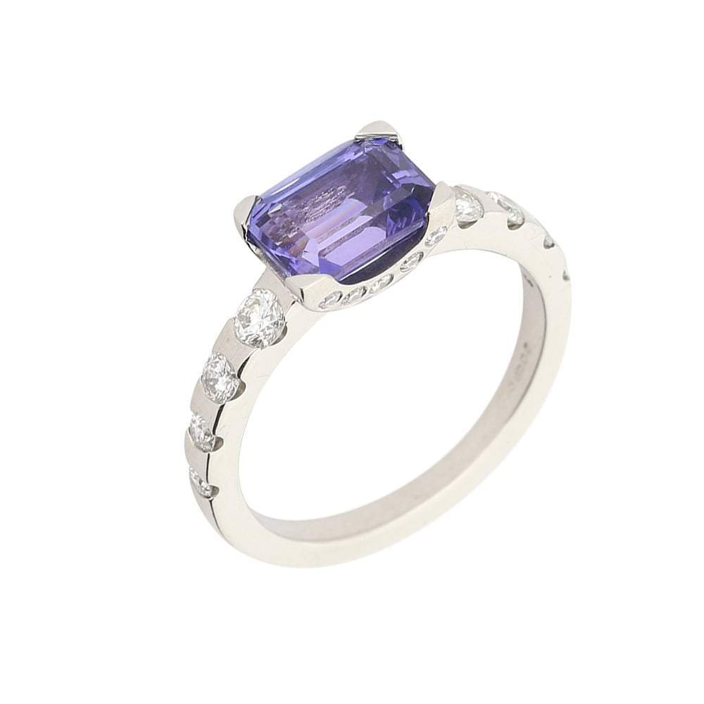 Platinum and tanzanite ring with diamond shoulders Ring Christopher Wharton