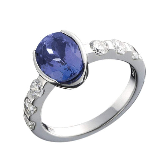 Platinum Oval Tanzanite & Diamond ring Ring Christopher Wharton
