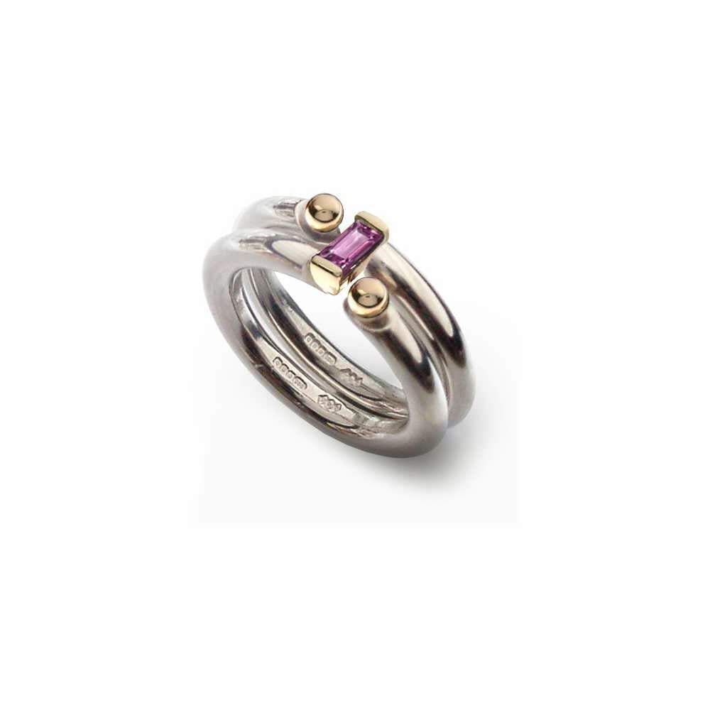 Silver & 9 ct gold pink tourmaline interlocking ring Ring Church House