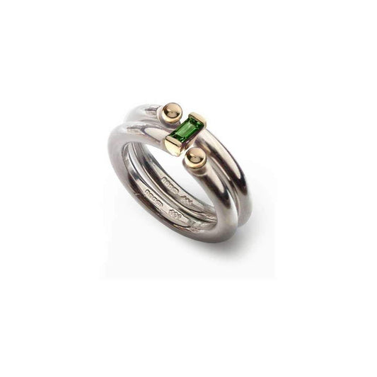 Silver & 9ct gold green tourmaline interlock ring Ring Church House