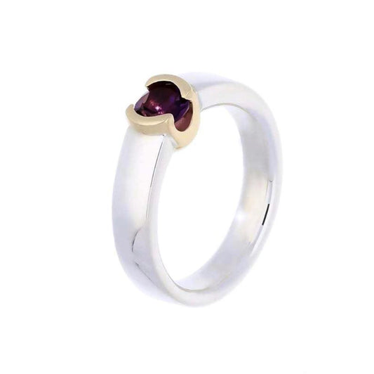Silver & 9ct gold round Amethyst ring Ring Church House   