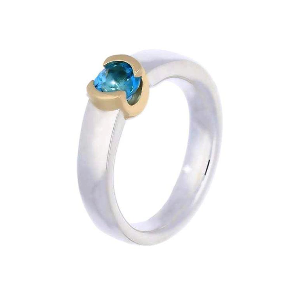 Silver & 9ct gold round blue topaz ring Ring Church House