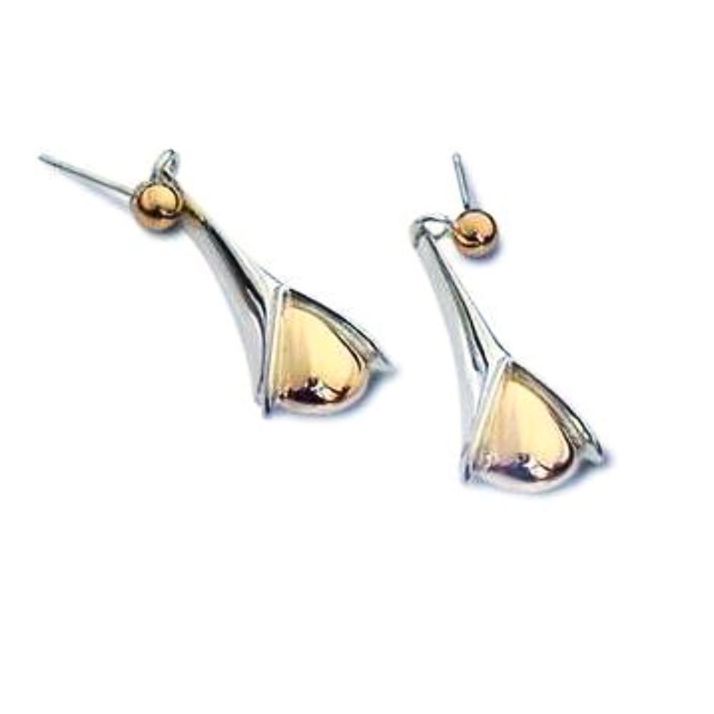 Silver & 9ct gold segment drop earrings Earrings Church House