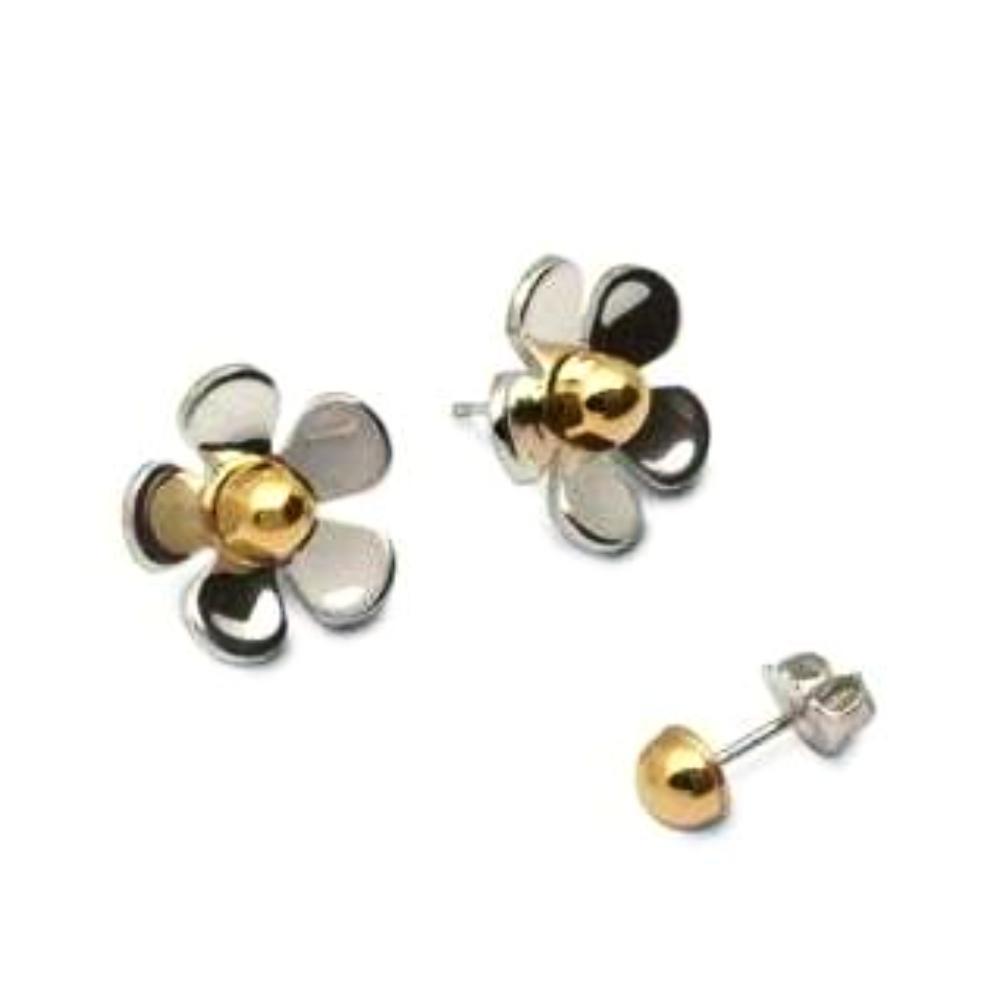 Silver & 9ct gold daisy studs Earrings Church House   